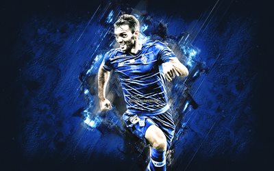 Oleksandr Karavaev, FC Dynamo Kiev, portrait, Ukrainian football player, midfielder, blue stone background, football