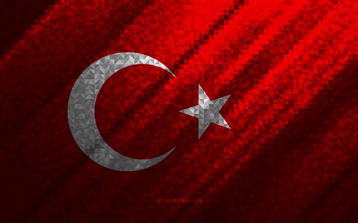 Turkiets flagga, flerf&#228;rgad abstraktion, Turkiet mosaik flagga, Turkiet, mosaik konst, Turkiet flagga