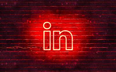 Logo rouge LinkedIn, 4k, mur de briques rouge, logo LinkedIn, r&#233;seaux sociaux, logo au n&#233;on LinkedIn, LinkedIn