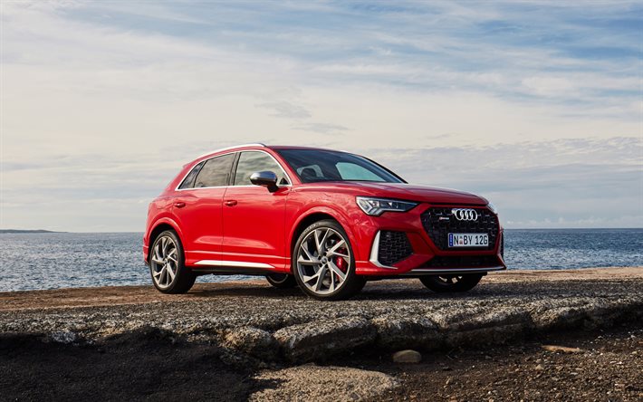 2020, Audi RS Q3, front view, exterior, red crossover, new red RS Q3, german cars, Audi