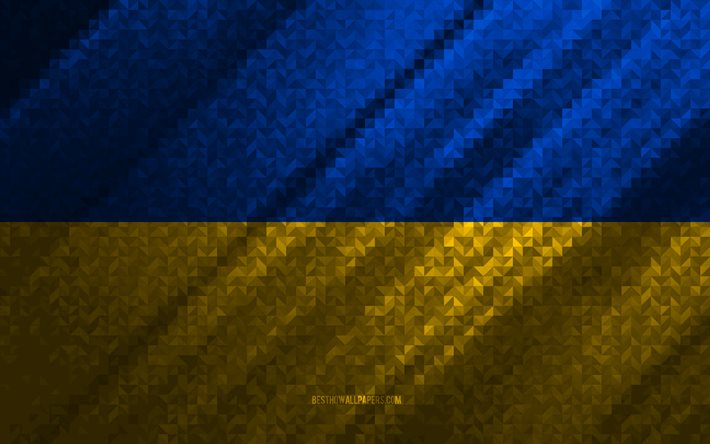 Ukrayna Bayrağı, &#231;ok renkli soyutlama, Ukrayna mozaik bayrağı, Ukrayna, mozaik sanat, Ukrayna bayrağı