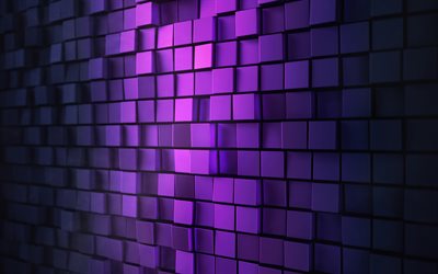 cubos violetas, 4k, textura de cubos 3D, fondos violetas, texturas creativas y cuadradas, fondo de cuadrados 3D