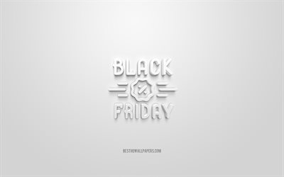 Black Friday 3d ikon, vit bakgrund, 3d symboler, Black Friday, kreativ 3d konst, 3d ikoner, Black Friday tecken, F&#246;rs&#228;ljning 3d ikoner