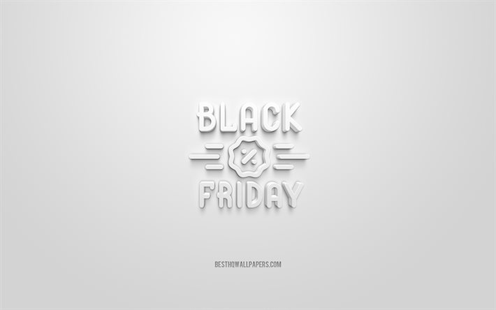 black friday 3d symbol, wei&#223;er hintergrund, 3d symbole, black friday, kreative 3d-kunst, 3d-symbole, black friday zeichen, verkauf 3d symbole