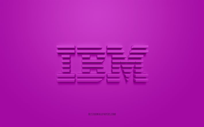 IBM logosu, mor arka plan, IBM mor logosu, IBM 3D logosu, IBM 3D amblemi, IBM, yaratıcı sanat