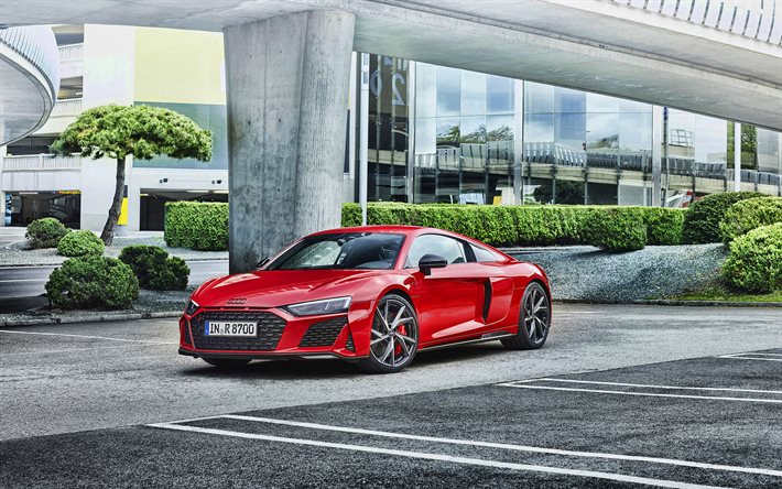 2022, Audi R8 V10 Performance RWD, 4k, edess&#228;, ulkopuoli, uusi punainen R8, Saksalaiset urheiluautot, Audi