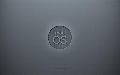 MacOS -logotyp, grå kreativ bakgrund, MacOS -emblem, grått papper, MacOS, grå bakgrund, MacOS 3d -logotyp