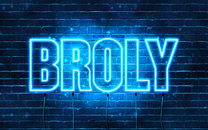 Happy Birthday Broly, 4k, blue neon lights, Broly name, creative, Broly Happy Birthday, Broly Birthday, popular japanese male names, picture with Broly name, Broly