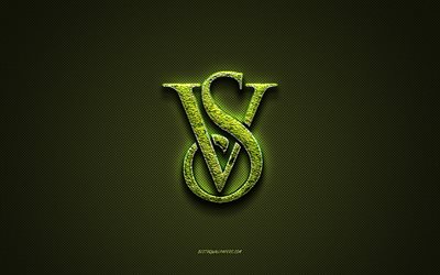 Victorias Secret logosu, yeşil yaratıcı logo, çiçek sanat logosu, Victorias Secret amblemi, yeşil karbon fiber doku, Victorias Secret, yaratıcı sanat