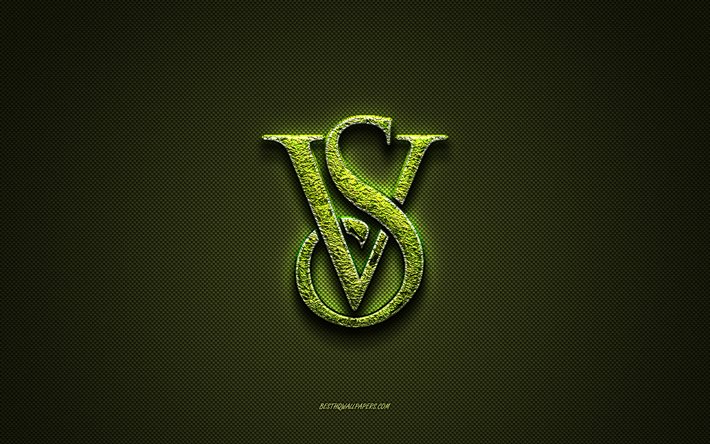 Logo di Victorias Secret, logo creativo verde, logo di arte floreale, emblema di Victorias Secret, trama in fibra di carbonio verde, Victorias Secret, arte creativa