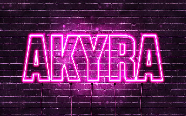 Happy Birthday Akyra, 4k, luzes de n&#233;on rosa, nome Akyra, criativo, Akyra Happy Birthday, Akyra Birthday, nomes femininos japoneses populares, imagem com o nome Akyra, Akyra