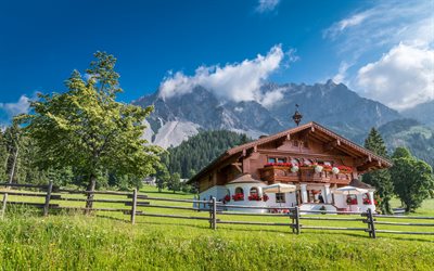 Alpi, paesaggio di montagna, Stiria, rocce, foreste, montagne, Ramsau am Dachstein, Austria