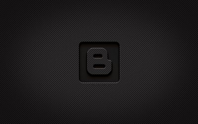 Blogger carbon logo, 4k, grunge art, carbon background, creative, Blogger black logo, social network, Blogger logo, Blogger