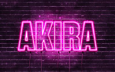 Happy Birthday Akira, 4k, pink neon lights, Akira name, creative, Akira Happy Birthday, Akira Birthday, popular japanese female names, picture with Akira name, Akira