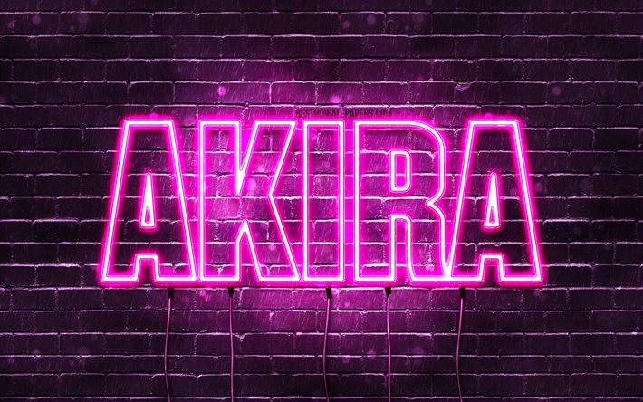 Grattis p&#229; f&#246;delsedagen Akira, 4k, rosa neonljus, Akira -namn, kreativt, Akira Grattis p&#229; f&#246;delsedagen, Akira -f&#246;delsedagen, popul&#228;ra japanska kvinnliga namn, bild med Akira -namn, Akira