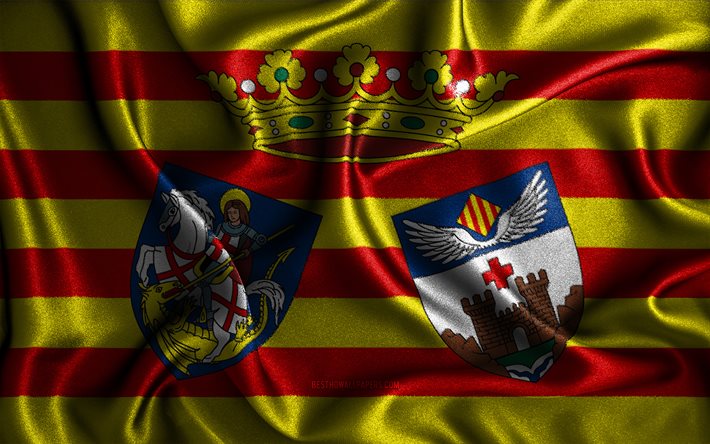 Alcoy bayrağı, 4k, ipek dalgalı bayraklar, İspanyol şehirleri, Alcoy G&#252;n&#252;, Alcoy Bayrağı, kumaş bayraklar, 3D sanat, Alcoy, İspanya şehirleri, Alcoy 3D bayrağı