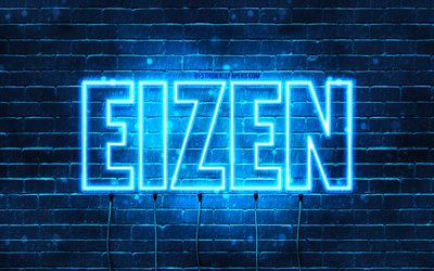 Happy Birthday Eizen, 4k, blue neon lights, Eizen name, creative, Eizen Happy Birthday, Eizen Birthday, popular japanese male names, picture with Eizen name, Eizen