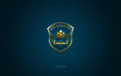 LALA FC, Venezuelan football club, gold logo, blue carbon fiber background, Venezuelan Primera Division, football, Ciudad Guayan, Venezuela, LALA FC logo