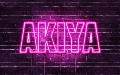 Happy Birthday Akiya, 4k, pink neon lights, Akiya name, creative, Akiya Happy Birthday, Akiya Birthday, popular japanese female names, picture with Akiya name, Akiya