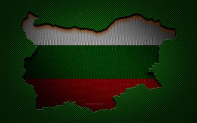 Bulgaria map, 4k, European countries, Bulgarian flag, green carbon background, Bulgaria map silhouette, Bulgaria flag, Europe, Bulgarian map, Bulgaria, flag of Bulgaria