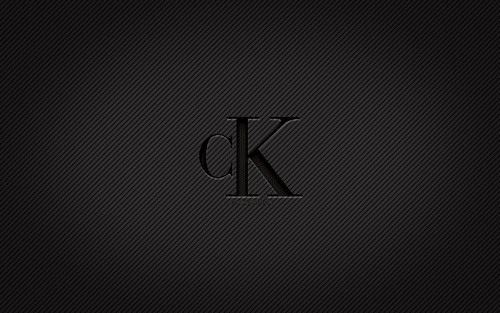 Calvin Klein logo in carbonio, 4k, grunge, arte, sfondo carbonio, creativo, logo nero Calvin Klein, marchi di moda, logo Calvin Klein, Calvin Klein