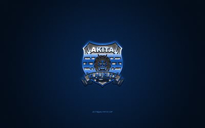 Blaublitz Akita, japansk fotbollsklubb, vit logotyp, bl&#229; kolfiberbakgrund, J2 League, fotboll, Akita, Japan, Blaublitz Akita -logotyp