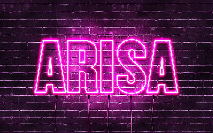 Joyeux anniversaire Arisa, 4k, n&#233;ons roses, nom Arisa, cr&#233;atif, joyeux anniversaire Arisa, anniversaire Arisa, noms f&#233;minins japonais populaires, photo avec le nom Arisa, Arisa