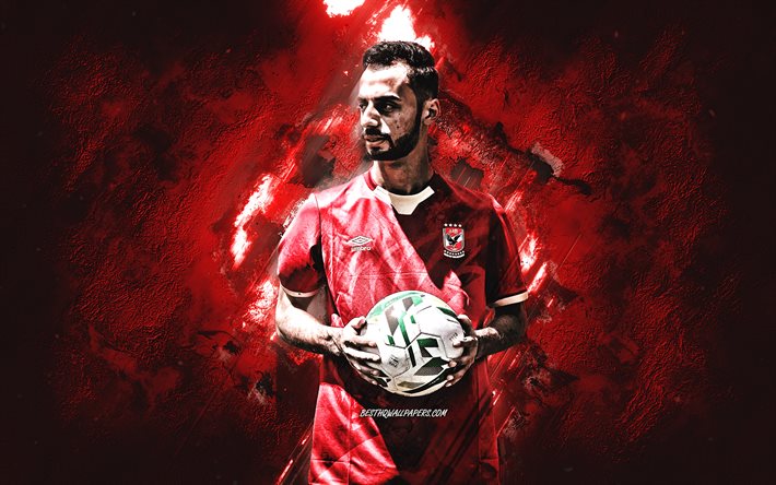 Ahmed Abdelkader, Al Ahly SC, portrait, fond de pierre rouge, art grunge, football