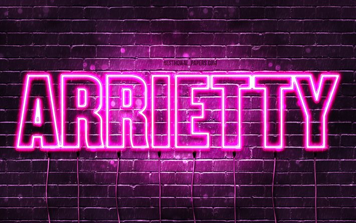 Buon Compleanno Arrietty, 4k, luci al neon rosa, nome Arrietty, creativo, Arrietty Buon Compleanno, Compleanno Arrietty, nomi femminili giapponesi popolari, foto con nome Arrietty, Arrietty