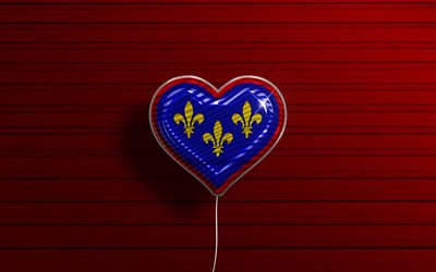 Rakastan Anjoua, 4k, realistiset ilmapallot, punainen puinen tausta, Anjoun päivä, Ranskan maakunnat, Anjoun lippu, Ranska, ilmapallo lippulla, Anjou