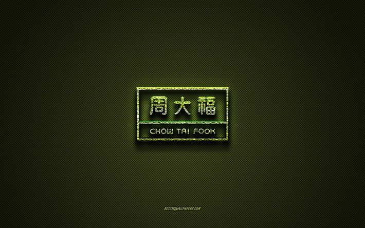 Logo Chow Tai Fook, logo creativo verde, logo arte floreale, emblema Chow Tai Fook, trama in fibra di carbonio verde, Chow Tai Fook, arte creativa