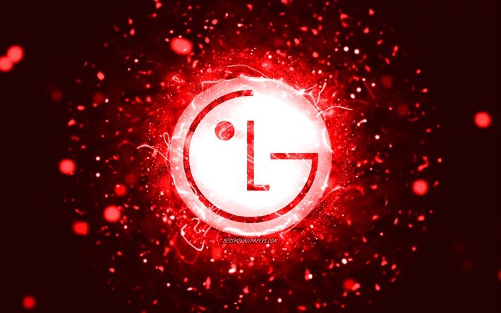 Logo LG rouge, 4k, n&#233;ons rouges, cr&#233;atif, fond abstrait rouge, logo LG, marques, LG