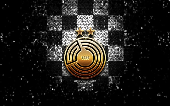 Al Sadd SC, glitter logo, QSL, black white checkered background, soccer, qatari football club, Al Sadd SC logo, mosaic art, football, Al Sadd FC