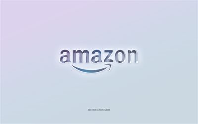 Amazon -logo, leikattu 3D -teksti, valkoinen tausta, Amazon 3D -logo, Amazon -tunnus, Amazon, kohokuvioitu logo, Amazon 3D -tunnus