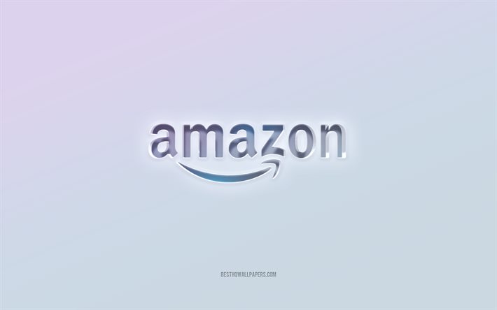 Logotipo de Amazon, texto recortado en 3d, fondo blanco, logotipo de Amazon 3d, emblema de Amazon, Amazon, logotipo en relieve, emblema de Amazon 3d