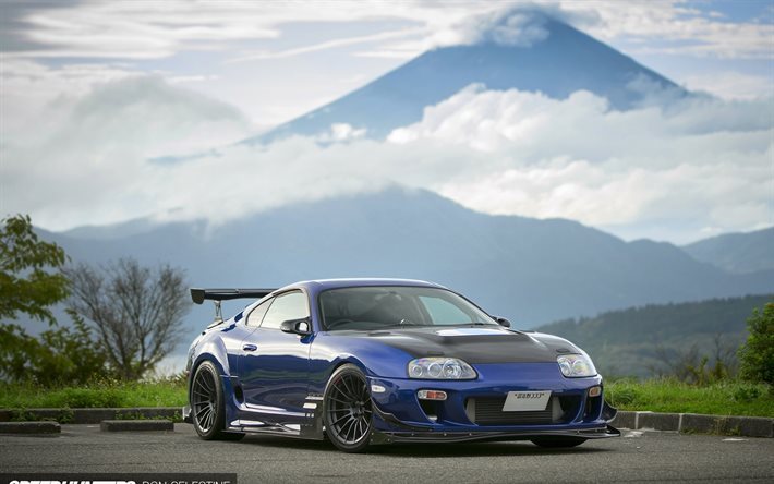 Toyota Supra, blue Toyota, sports car, drift, tuning Supra, Japan