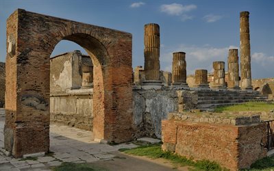 ruins, Pompeii, column, ancient architecture, Italy