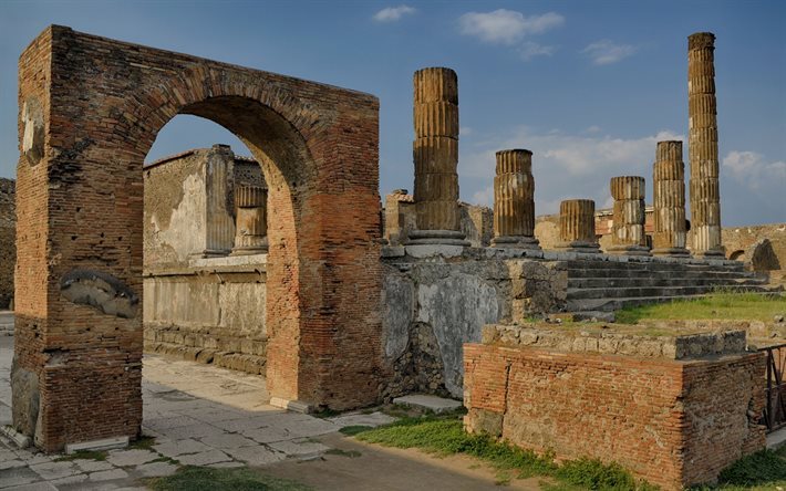 ruins, Pompeii, column, ancient architecture, Italy
