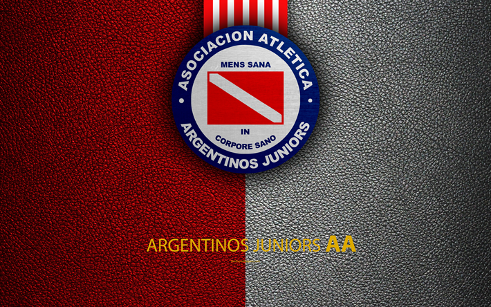 Argentinos Juniors, 4k, logo, Buenos Aires, Argentina, leather texture, football, Argentinian football club, emblem, Superliga, Argentina Football Championships