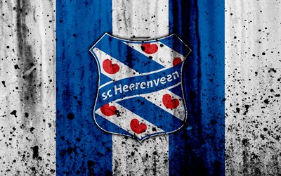 FC Heerenveen, 4k, Eredivisie, grunge, logo, soccer, football club, Netherlands, Heerenveen, art, stone texture, Heerenveen FC