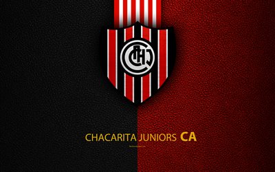 Chacarita Juniors, 4k, logo, Villa Maypu, Argentina, leather texture, football, Argentinian football club, emblem, Superliga, Argentina Football Championships, First Division