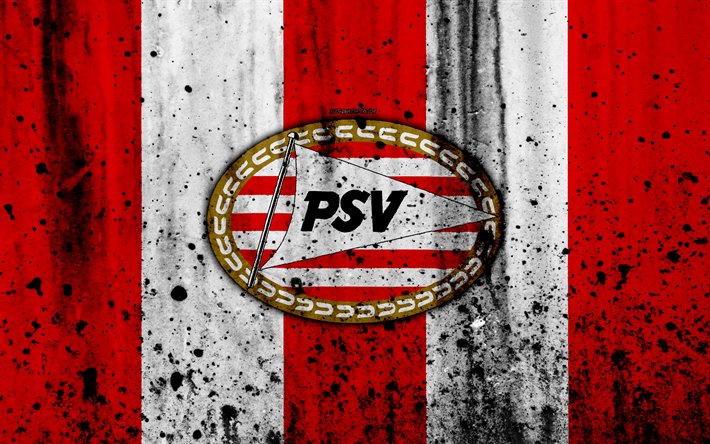 FC PSV Eindhoven, 4k, Campeonato holand&#234;s, grunge, O PSV, logo, futebol, clube de futebol, Pa&#237;ses baixos, O PSV Eindhoven, arte, textura de pedra, O PSV Eindhoven FC