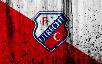 FC Utrecht, 4k, Eredivisie, grunge, logo, soccer, football club, Netherlands, Utrecht, art, stone texture, Utrecht FC
