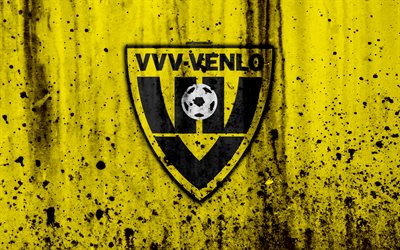 FC Venlo, 4k, Eredivisie, grunge, logotyp, fotboll, football club, Nederl&#228;nderna, Venlo, konst, sten struktur, Venlo FC