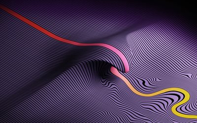 lines, 3d waves, creative, purple background, art