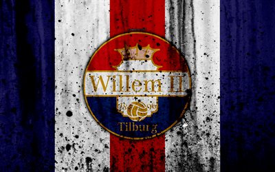 FC Willem II, 4k, Eredivisie, grunge, logotyp, fotboll, football club, Nederl&#228;nderna, Willem II, konst, sten struktur, Willem II-FC