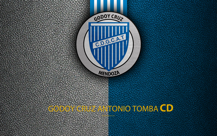 Godoy Cruz Antonio Tomba, 4k, logo, Argentina, leather texture, football, Argentinian football club, Godoy Cruz FC, emblem, Superliga, Argentina Football Championships, First Division