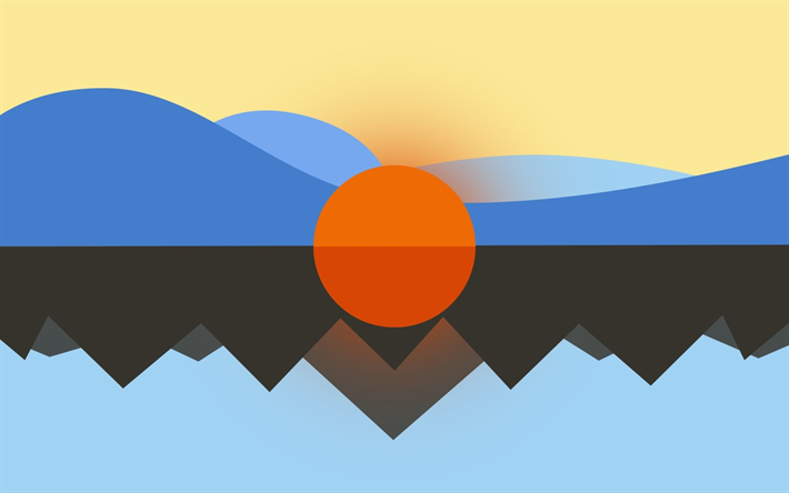 berg, sj&#246;n, solen, minimal, konst, abstrakt landskap