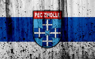FC Zwolle, 4k, Eredivisie, grunge, logo, soccer, football club, Netherlands, Zwolle, art, stone texture, Zwolle FC