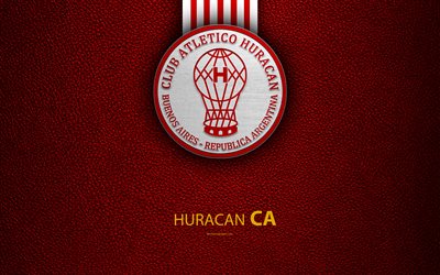Club Atletico Huracan, 4k, logo, Parque Patricios, Buenos Aires, Argentina, leather texture, football, Argentinian football club, Huracan FC, emblem, Superliga, Argentina Football Championships, First Division